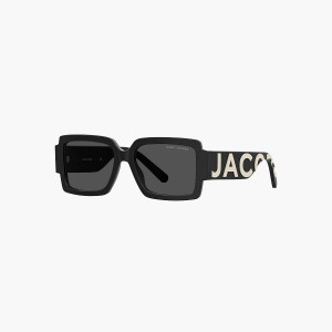 Women Marc Jacobs Bold Logo Square Sunglasses Black / White | UK MJ8407-K30