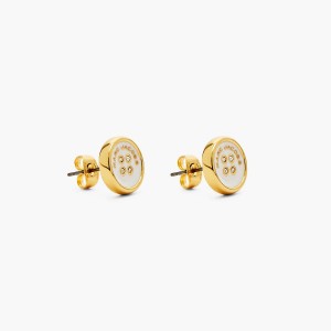 Women Marc Jacobs Button Stud Earrings Gold / Cream | UK MJ5476-F15