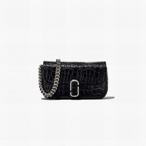 Women Marc Jacobs Croc-Embossed J Marc Mini Shoulder Bags Black | UK MJ8457-C37