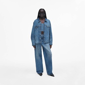 Women Marc Jacobs Crystal Denim Oversized Jeans Light Blue | UK MJ4092-X54