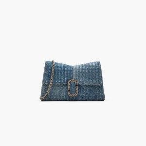 Women Marc Jacobs Crystal Denim St. Marc Chain Wallets Light Blue | UK MJ2319-R63