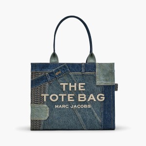 Women Marc Jacobs Deconstructed Denim Large Tote Bags Indigo Multicolor | UK MJ5849-P75