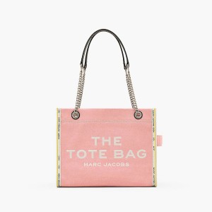 Women Marc Jacobs Denim Chain Medium Tote Bags Pink | UK MJ6851-F47