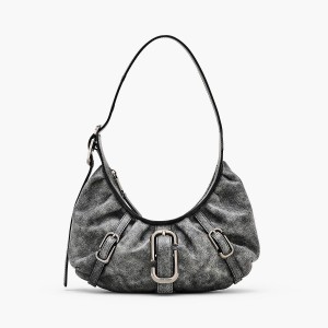 Women Marc Jacobs Distressed Leather Buckle Shoulder Bags Black | UK MJ8532-K62