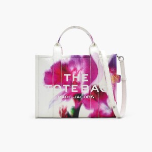 Women Marc Jacobs Future Floral Leather Medium Tote Bags White Multicolor | UK MJ9475-X92