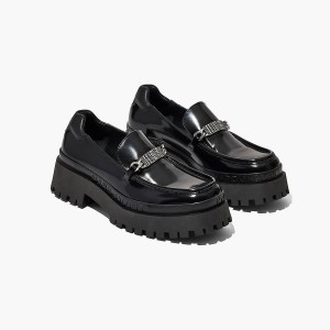 Women Marc Jacobs Leather Barcode Monogram Loafers Black | UK MJ6938-D94