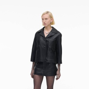 Women Marc Jacobs Leather Lady Jackets Black | UK MJ1763-P94