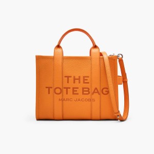 Women Marc Jacobs Leather Medium Tote Bags Orange | UK MJ4612-Y07