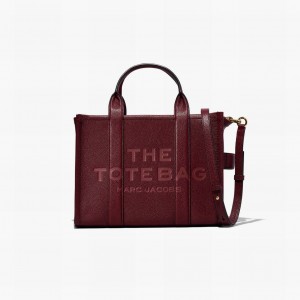 Women Marc Jacobs Leather Medium Tote Bags Burgundy | UK MJ0398-B06