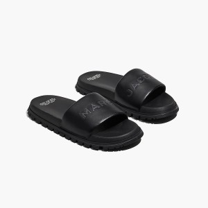 Women Marc Jacobs Leather Slides Black | UK MJ5701-M89