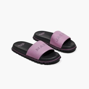 Women Marc Jacobs Leather Slides Purple | UK MJ7982-C09