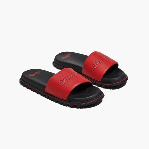 Women Marc Jacobs Leather Slides Red | UK MJ8942-V83