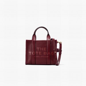 Women Marc Jacobs Leather Small Tote Bags Burgundy | UK MJ3542-N40