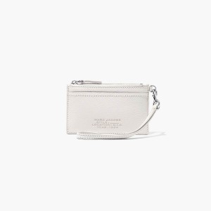 Women Marc Jacobs Leather Top Zip Wristlet Wallets White | UK MJ4039-S72