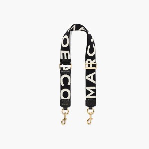 Women Marc Jacobs Logo Webbing Bag Strap Black / White | UK MJ7143-Z69