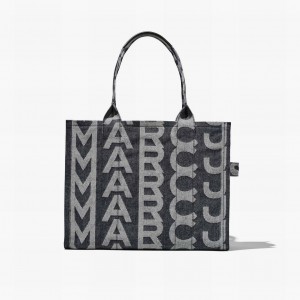 Women Marc Jacobs Monogram Denim Large Tote Bags Blue | UK MJ2571-M65