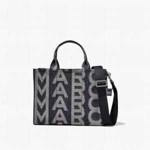 Women Marc Jacobs Monogram Denim Medium Tote Bags Blue | UK MJ5328-Q93