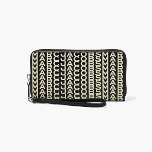 Women Marc Jacobs Monogram Leather Continental Wristlet Wallets Black / White | UK MJ0918-K21