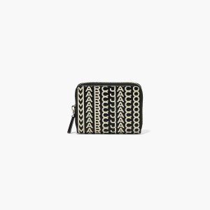 Women Marc Jacobs Monogram Leather Zip Around Wallets Black / White | UK MJ5716-G31