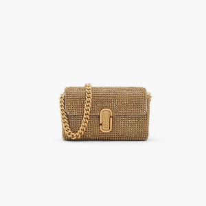 Women Marc Jacobs Rhinestone J Marc Mini Shoulder Bags Gold | UK MJ0289-R78