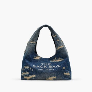 Women Marc Jacobs Rip and Repair Denim Sack Shoulder Bags Indigo | UK MJ7631-Q82