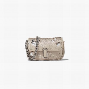 Women Marc Jacobs Sequin J Marc Mini Shoulder Bags Cream / Silver | UK MJ5876-R97