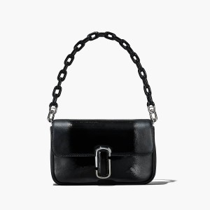 Women Marc Jacobs Shadow Patent Leather J Marc Shoulder Bags Black | UK MJ2680-D09