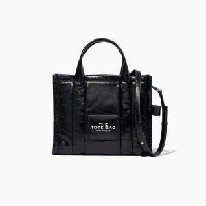 Women Marc Jacobs Shiny Crinkle Medium Tote Bags Black | UK MJ4169-Q58