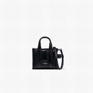 Women Marc Jacobs Shiny Crinkle Micro Tote Bags Black | UK MJ3754-O78