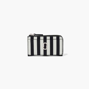 Women Marc Jacobs Striped J Marc Top Zip Multi Wallets Black / White | UK MJ2381-M07