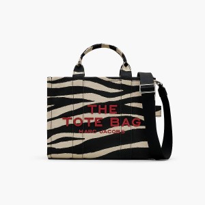 Women Marc Jacobs Zebra Canvas Medium Tote Bags Black / White | UK MJ0419-C75