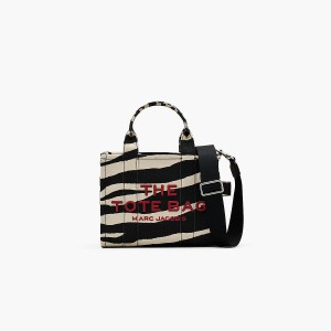 Women Marc Jacobs Zebra Canvas Small Tote Bags Black / White | UK MJ5269-L96