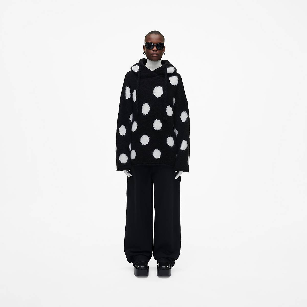 Women Marc Jacobs Brushed Spots Knit Hoodie Black / White | UK MJ1534-M13