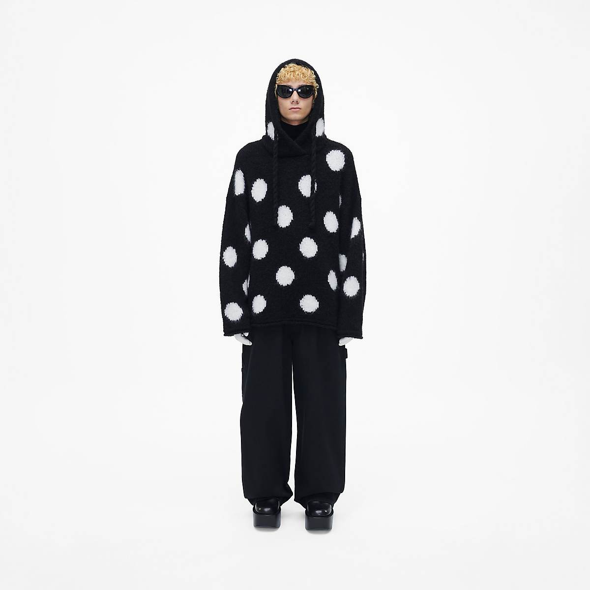 Women Marc Jacobs Brushed Spots Knit Hoodie Black / White | UK MJ1534-M13