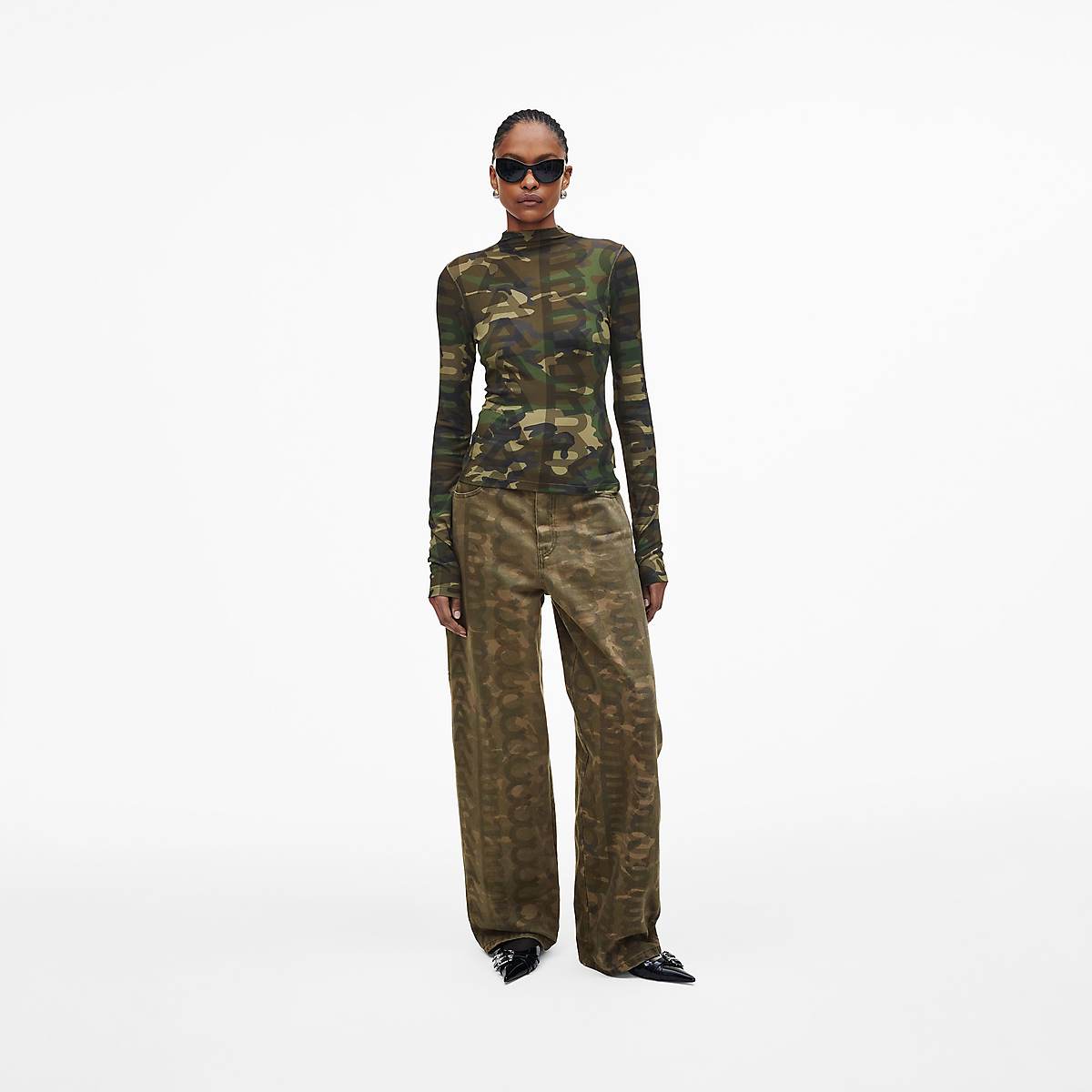 Women Marc Jacobs Camo Sheer Long Sleeve T-Shirt Camo Multicolor | UK MJ4362-Q67