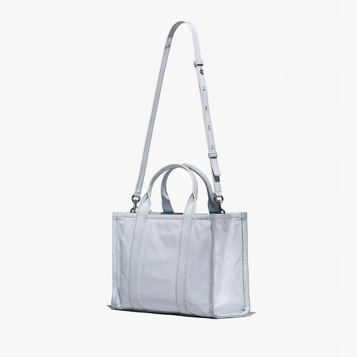 Women Marc Jacobs Crackle Leather Medium Tote Bags White | UK MJ3921-K39