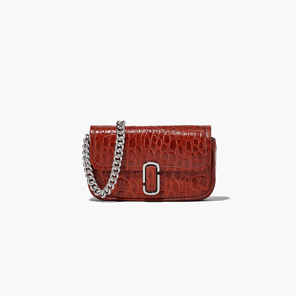 Women Marc Jacobs Croc-Embossed J Marc Mini Shoulder Bags Brown | UK MJ1023-X30