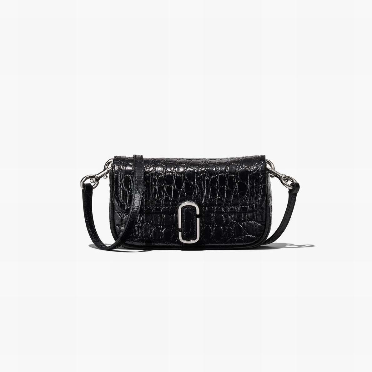 Women Marc Jacobs Croc-Embossed J Marc Mini Shoulder Bags Black | UK MJ8457-C37