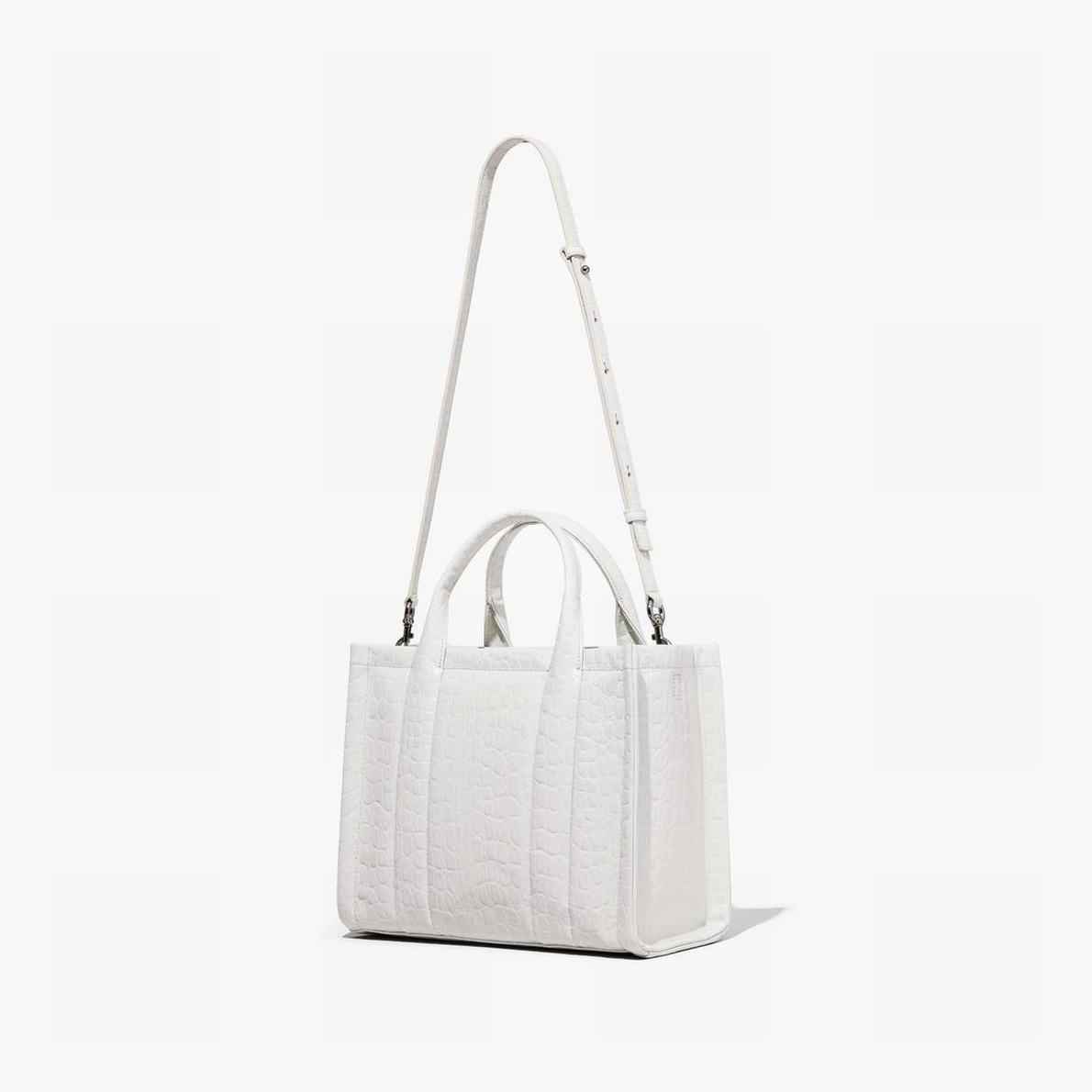 Women Marc Jacobs Croc-Embossed Medium Tote Bags White | UK MJ2837-M23