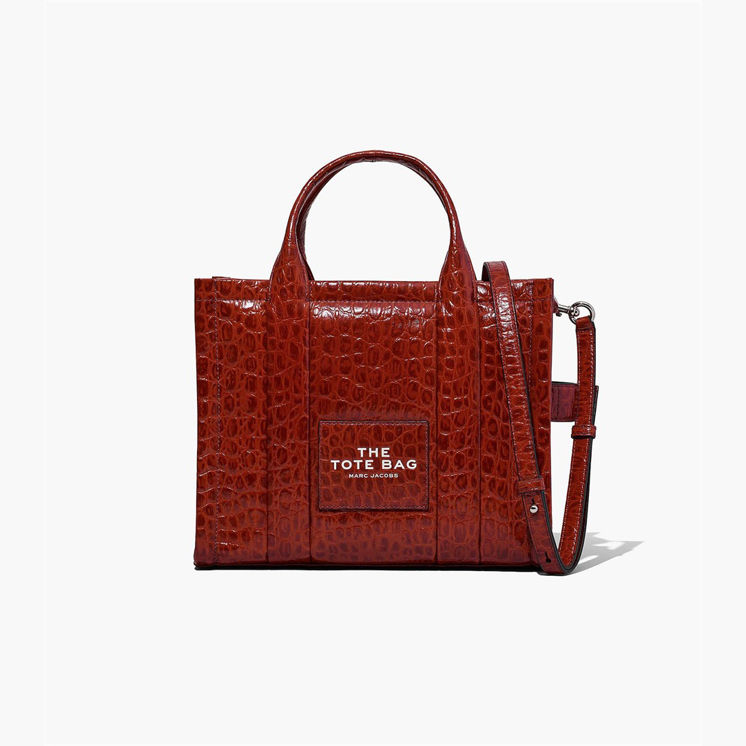 Women Marc Jacobs Croc-Embossed Medium Tote Bags Brown | UK MJ8493-W52