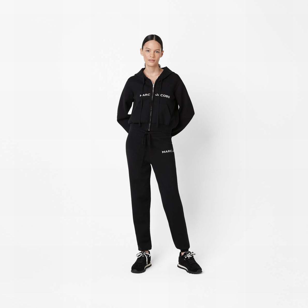 Women Marc Jacobs Cropped Zip Hoodie Black | UK MJ8031-Q71