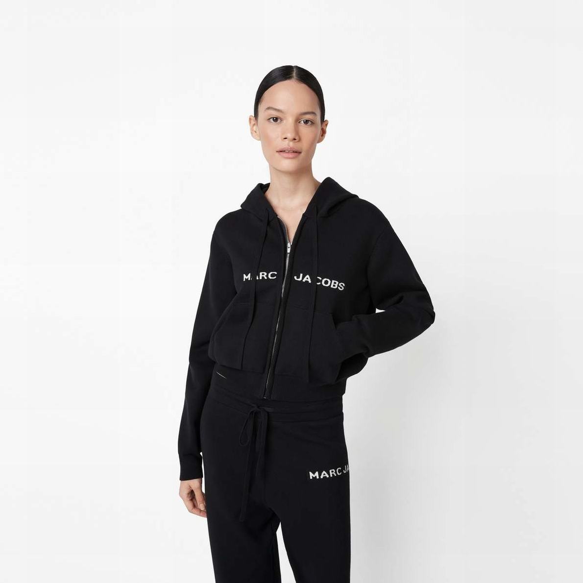 Women Marc Jacobs Cropped Zip Hoodie Black | UK MJ8031-Q71