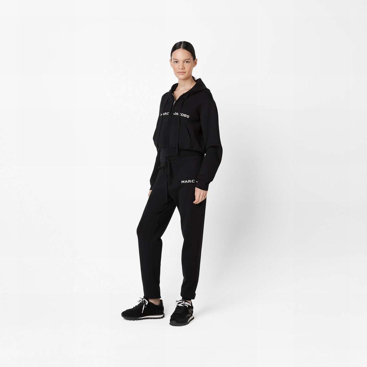 Women Marc Jacobs Cropped Zip Hoodie Black | UK MJ8031-Q71