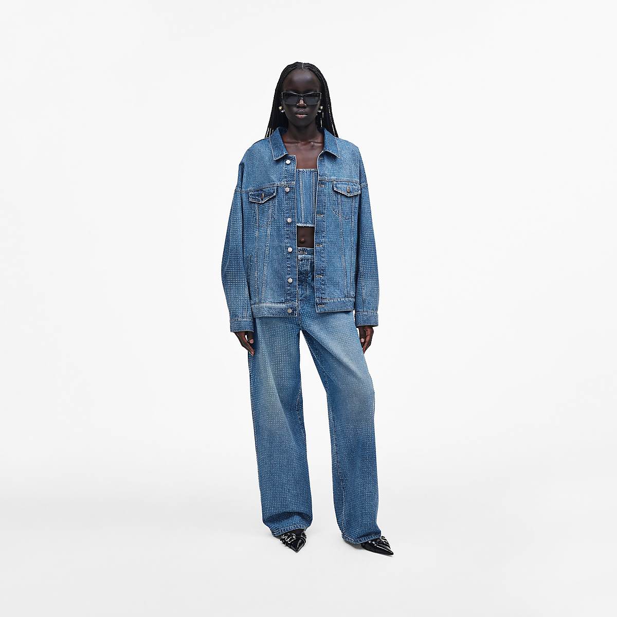 Women Marc Jacobs Crystal Denim Oversized Trucker Jackets Light Blue | UK MJ2068-V54