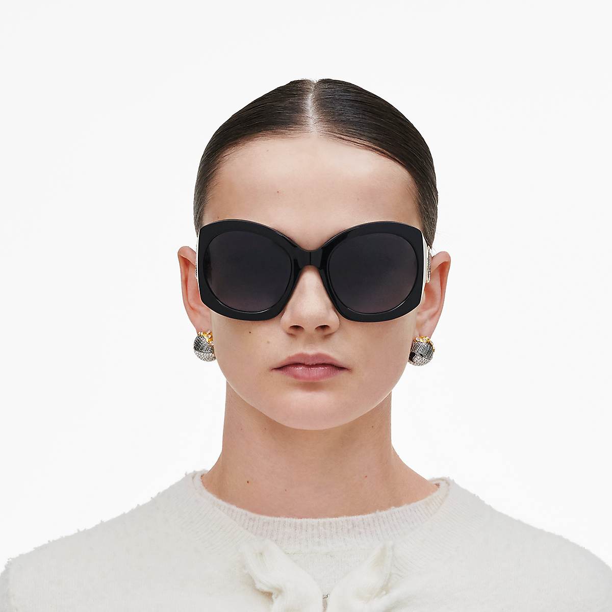 Women Marc Jacobs Crystal J Marc Oversized Sunglasses Black | UK MJ7582-O48