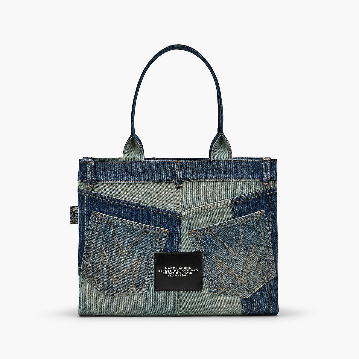 Women Marc Jacobs Deconstructed Denim Large Tote Bags Indigo Multicolor | UK MJ5849-P75