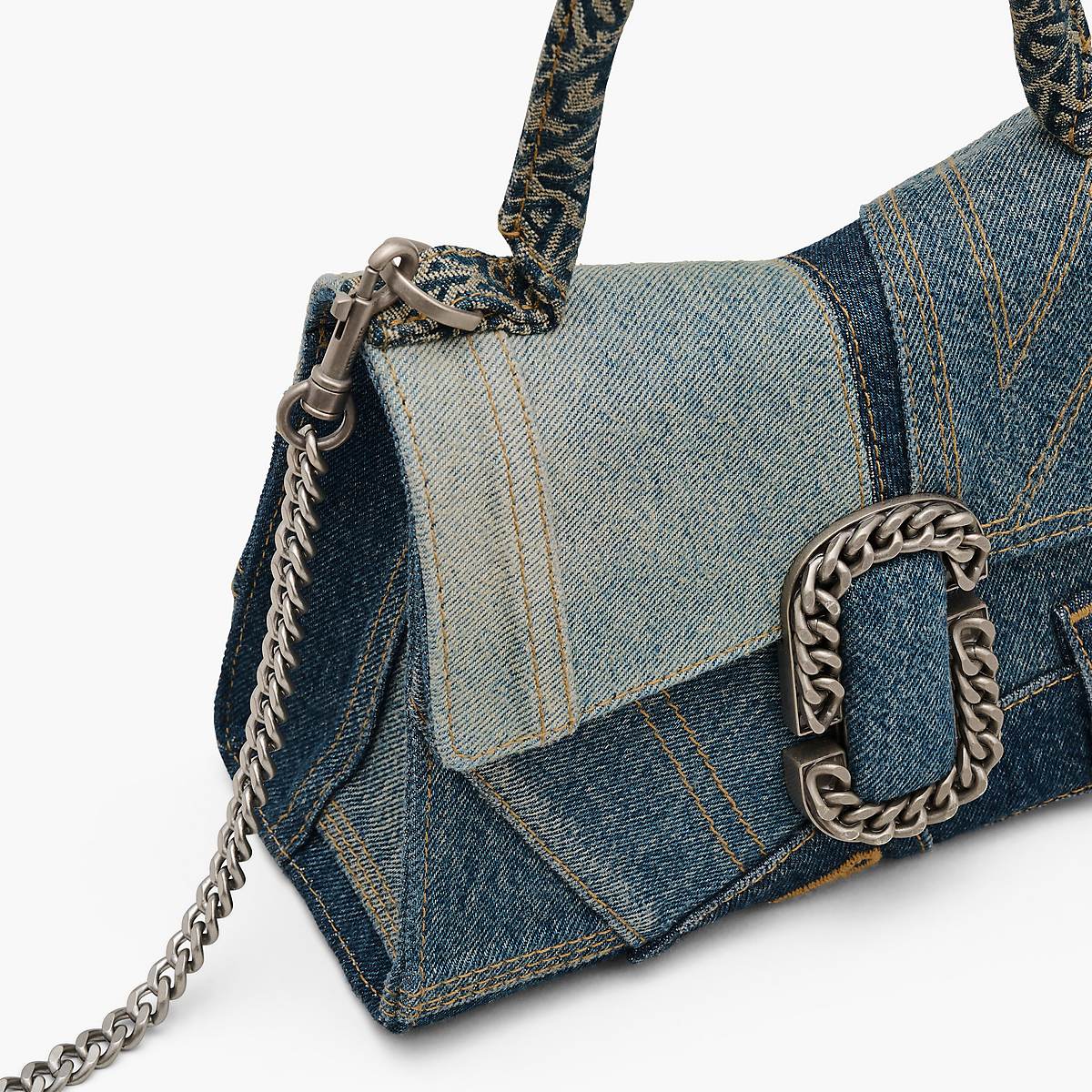 Women Marc Jacobs Deconstructed Denim St. Marc Top Handle Handbag Indigo Multicolor | UK MJ7859-U03