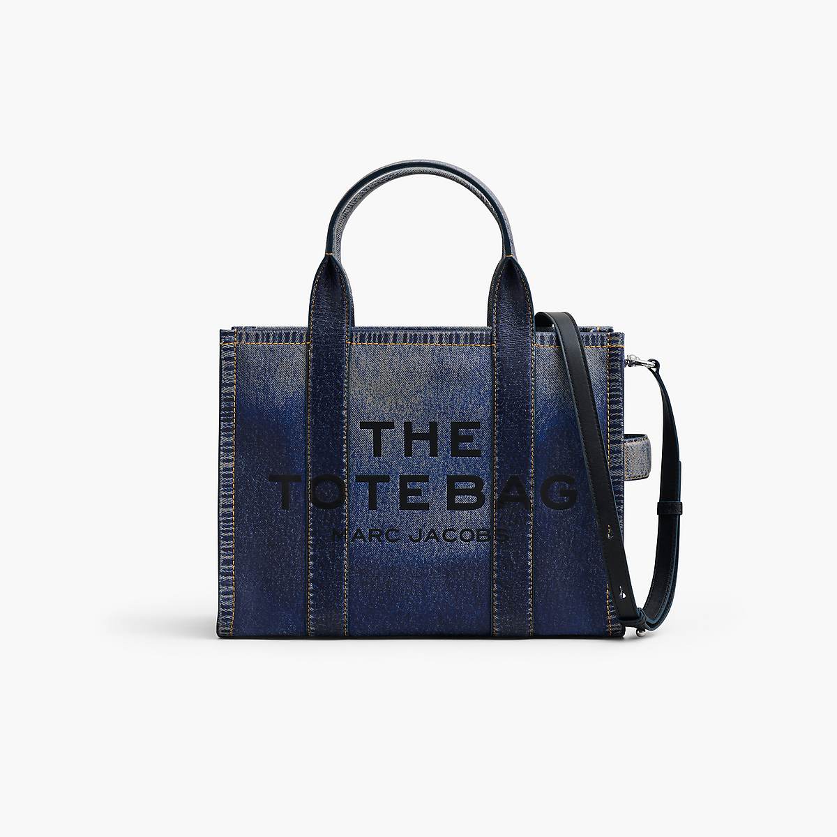 Women Marc Jacobs Denim-Printed Leather Medium Tote Bags Blue | UK MJ8217-B40