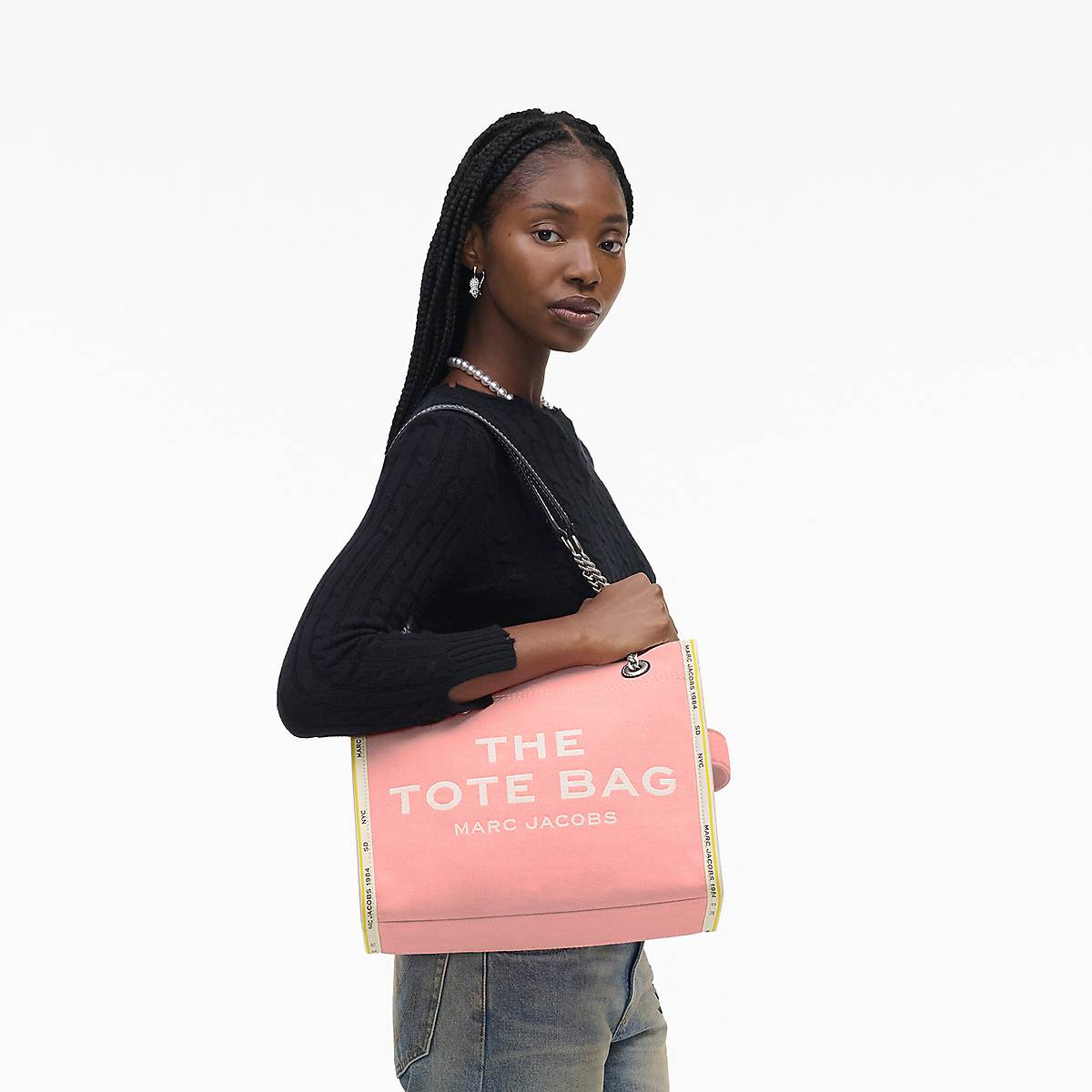 Women Marc Jacobs Denim Chain Medium Tote Bags Pink | UK MJ6851-F47