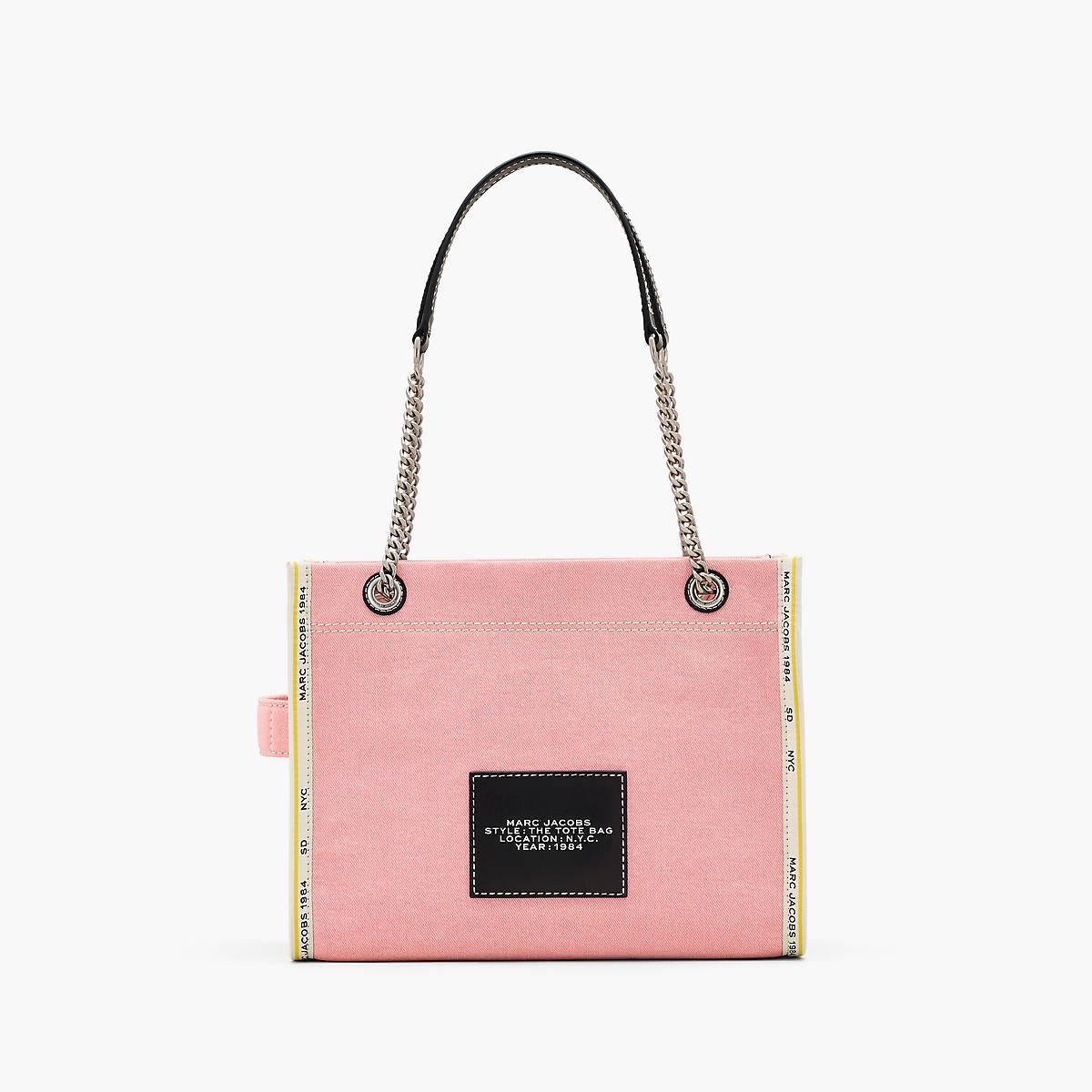 Women Marc Jacobs Denim Chain Medium Tote Bags Pink | UK MJ6851-F47